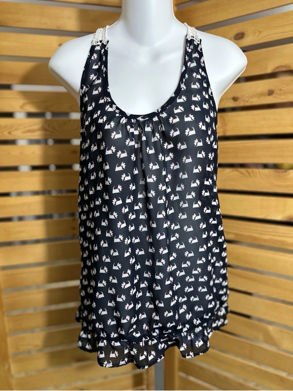 Tramp Black Racerback Tank with White & Pink Bunny Print
